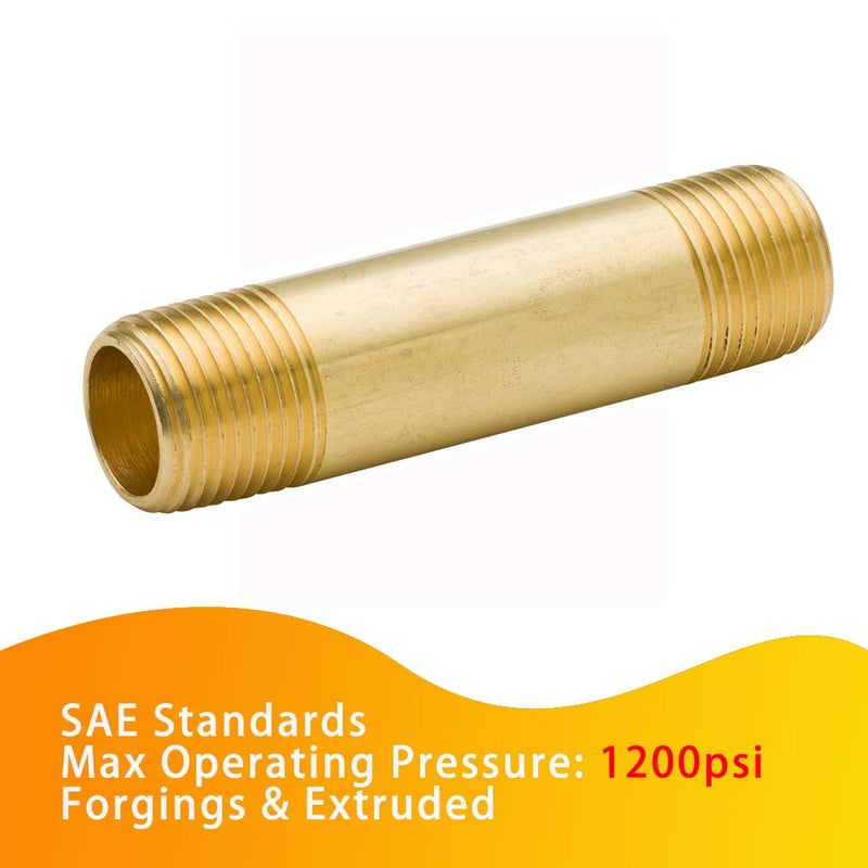 Legines Brass Pipe Fitting Long Nipple, 1/8" NPT Male x 1/8" NPT Male Extender Straight Connector, 1-1/2"Length 1200psi (Pack of 5) - Image 2